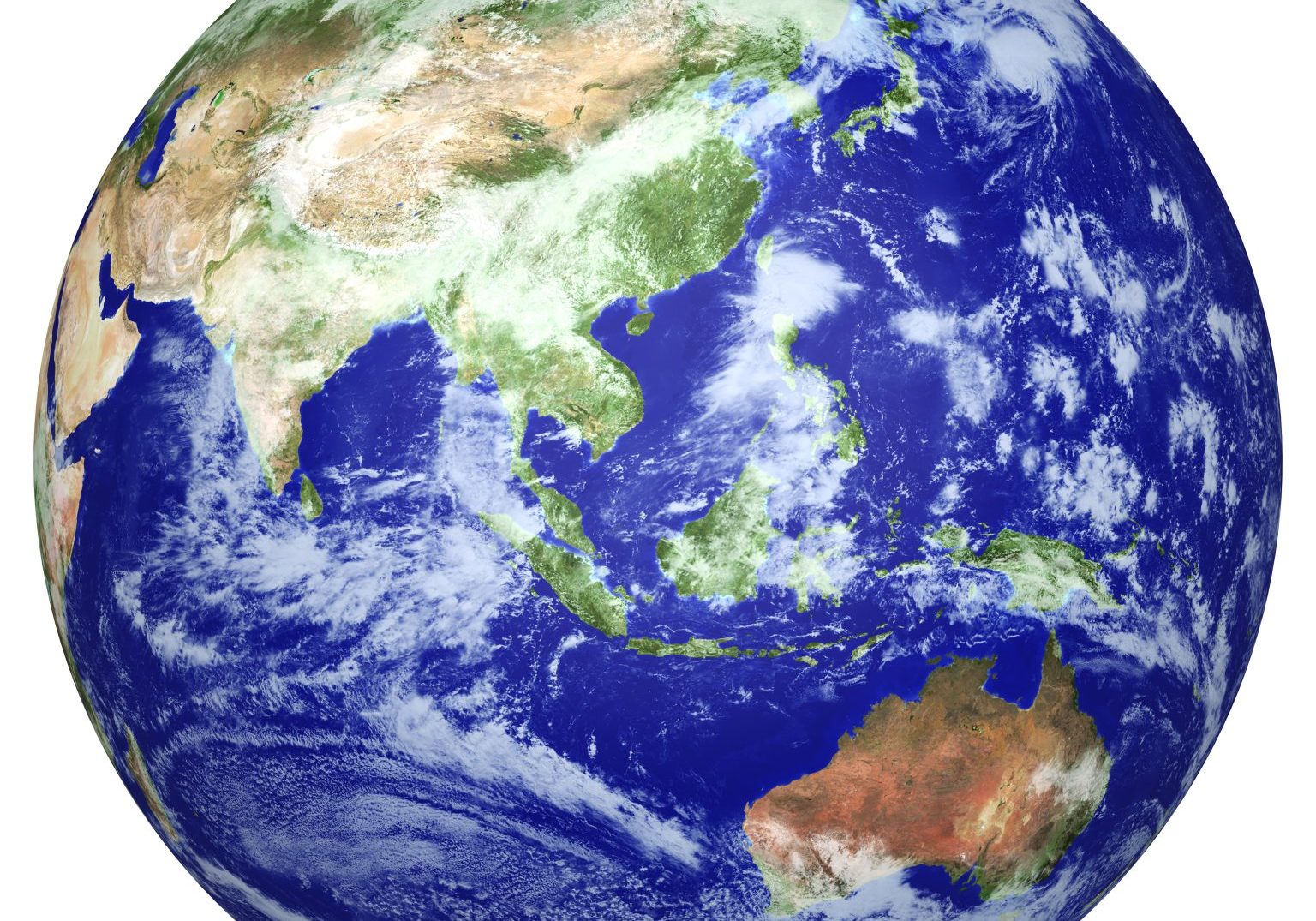 Earth globe cloud map. Side of the Asia and Australia. The Earth texture of this image furnished by NASA. (http://visibleearth.nasa.gov/view.php?id=57735)